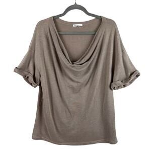 Standard James Perse Top Size 4 Brown Cowl Neck Short Sleeve Distressed Terry